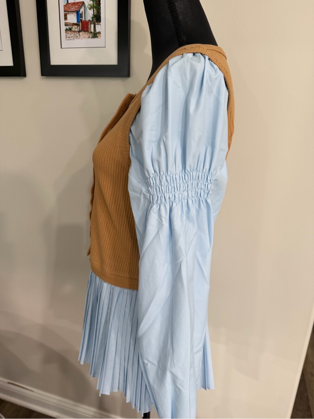 Anthropologie Women’s Ribbed Button-Front Pleated Light Blue Blouse M - Picture 6 of 12